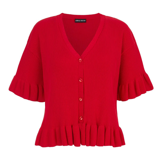 Marlow Ruffle Summer Co-Ord Cardigan - Red