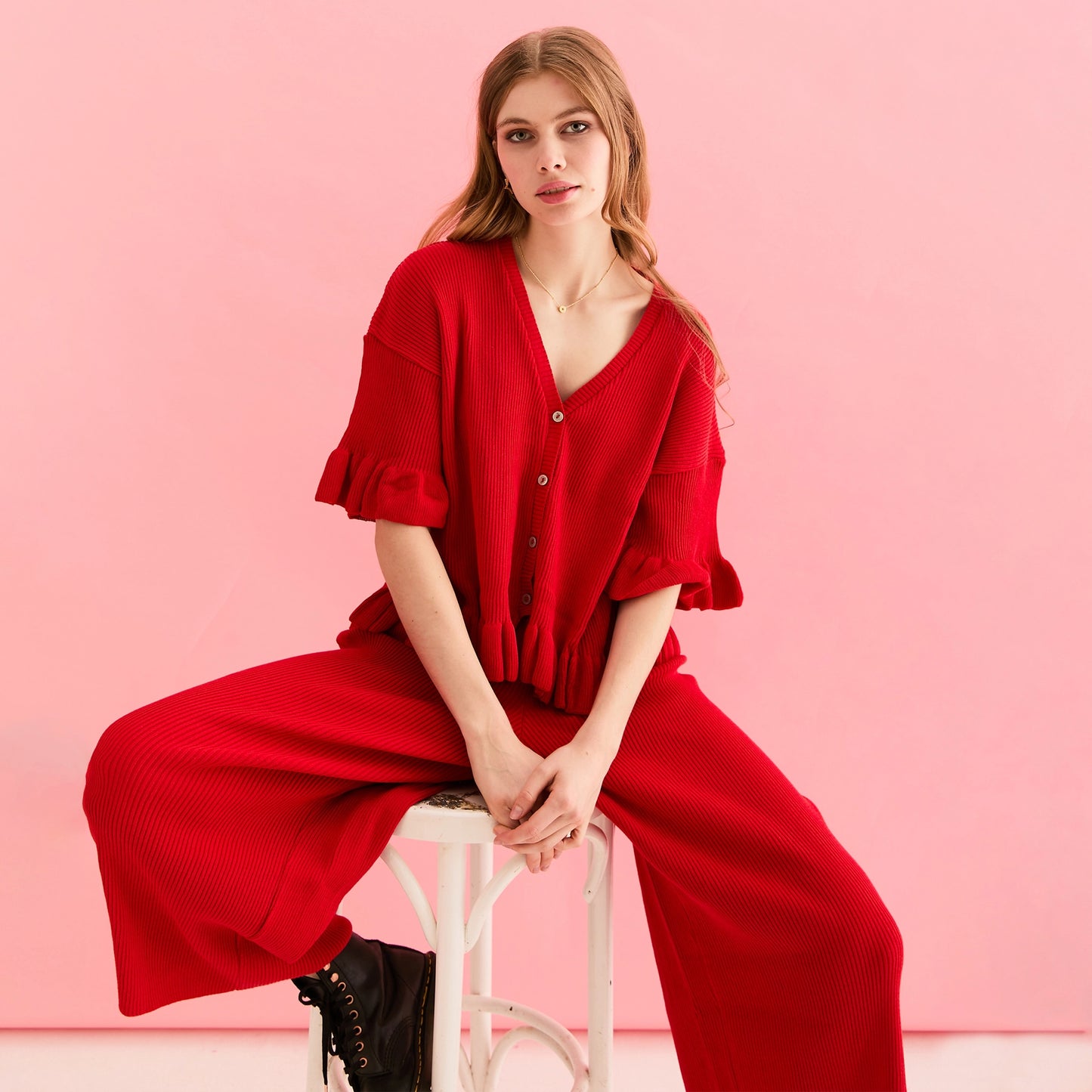 Marlow Ruffle Summer Co-Ord Cardigan - Red