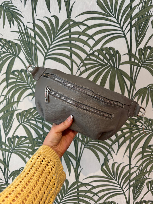 Leather Sling Bag with Purse Dark Gray