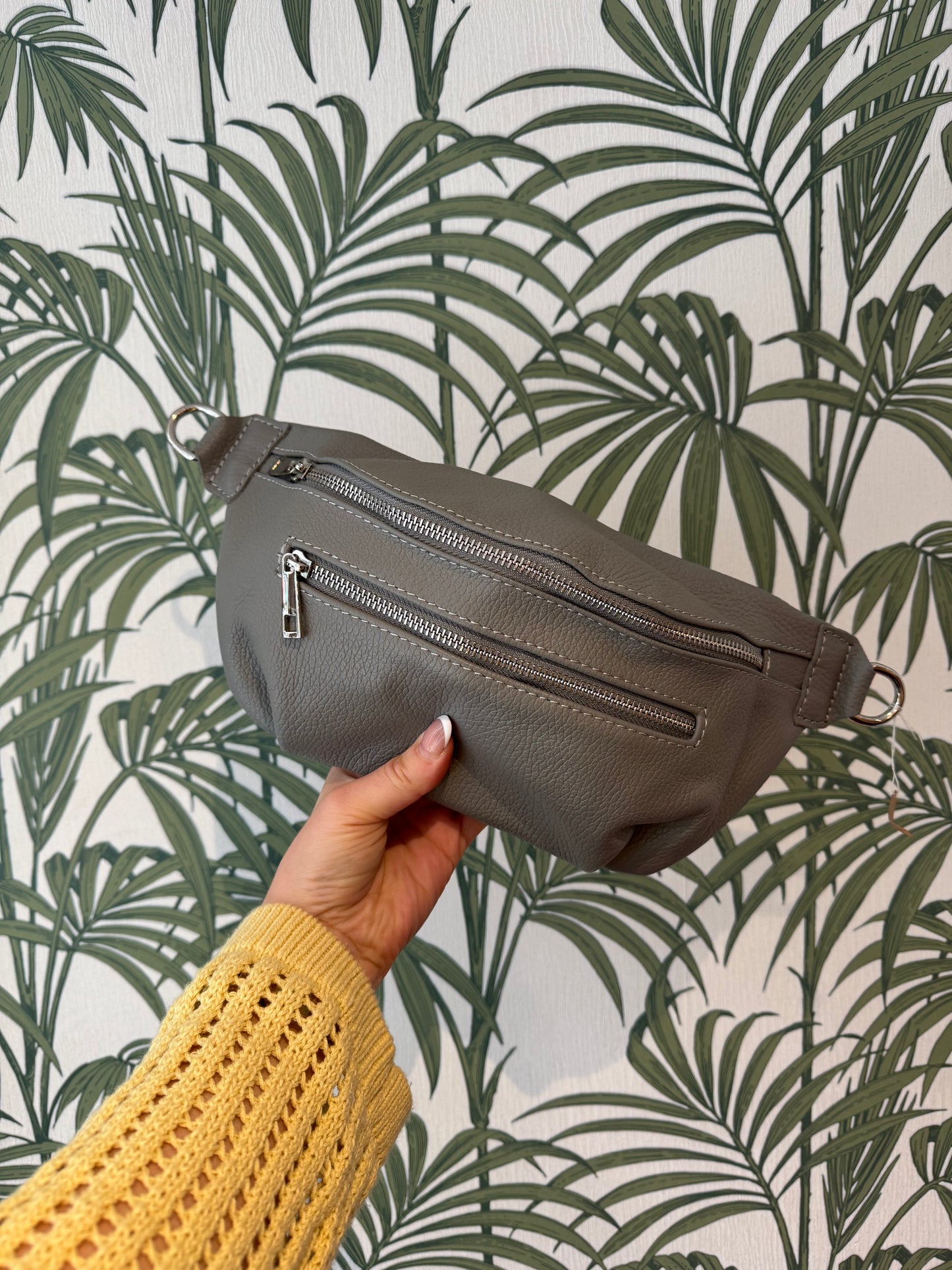Leather Sling Bag with Purse Dark Gray