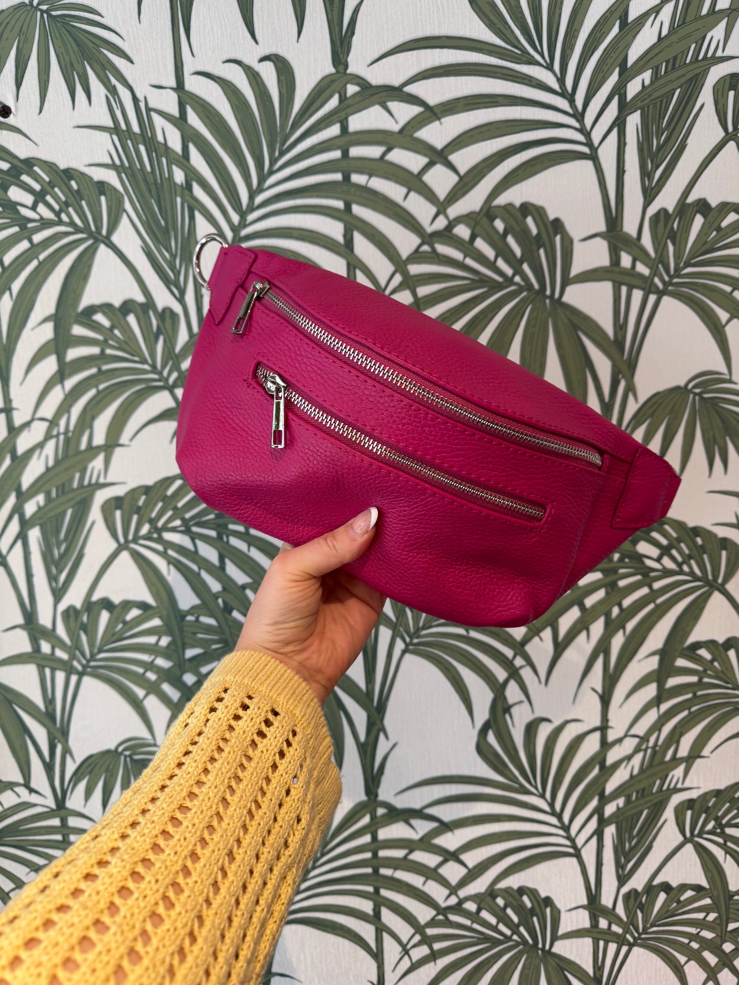 Leather Sling Bag with Purse Magenta