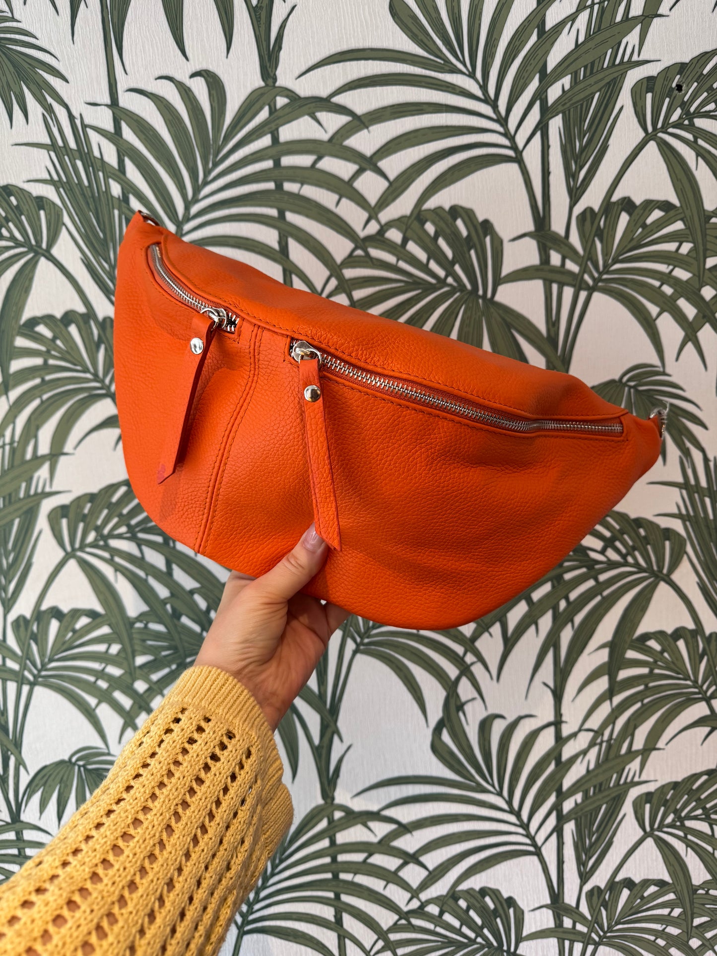 Leather Large Sling Bag Orange