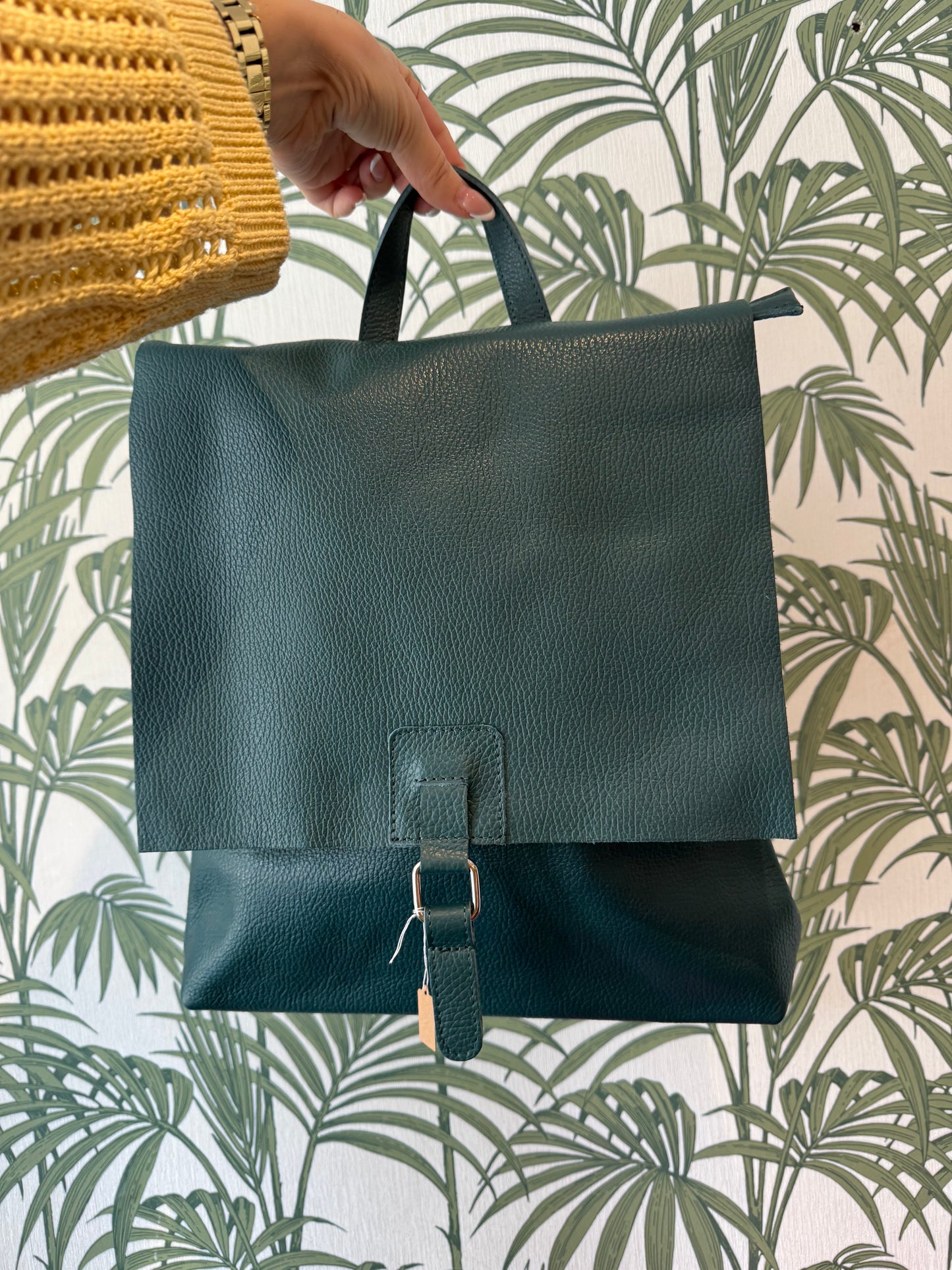 Leather Square Buckle Backpack Teal
