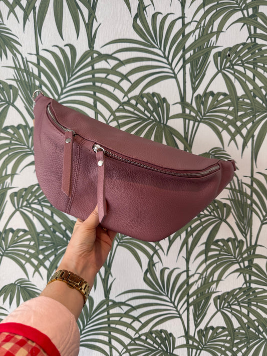 Leather Large Sling Bag Dusty Pink