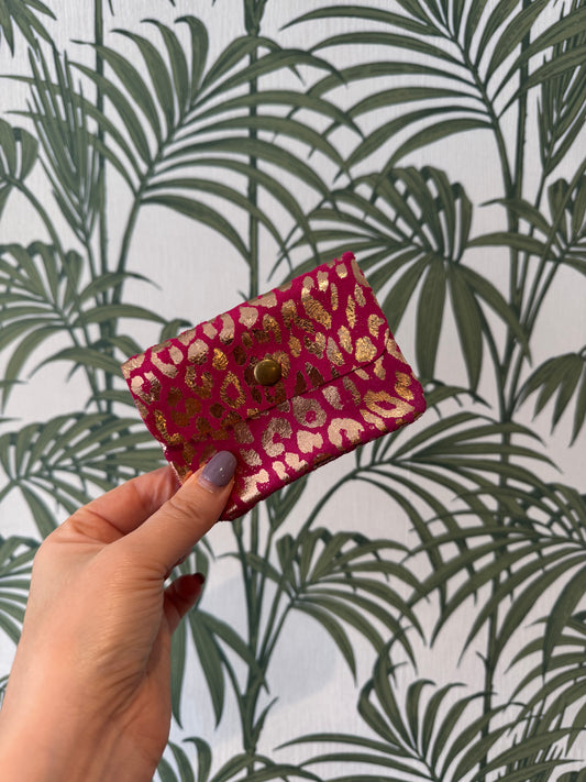 Suede Leather Button Purse Leopard