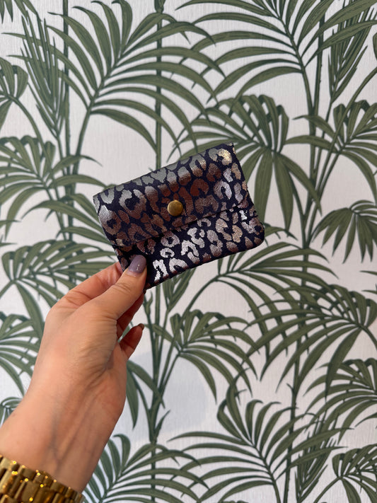 Suede Leather Button Purse Leopard