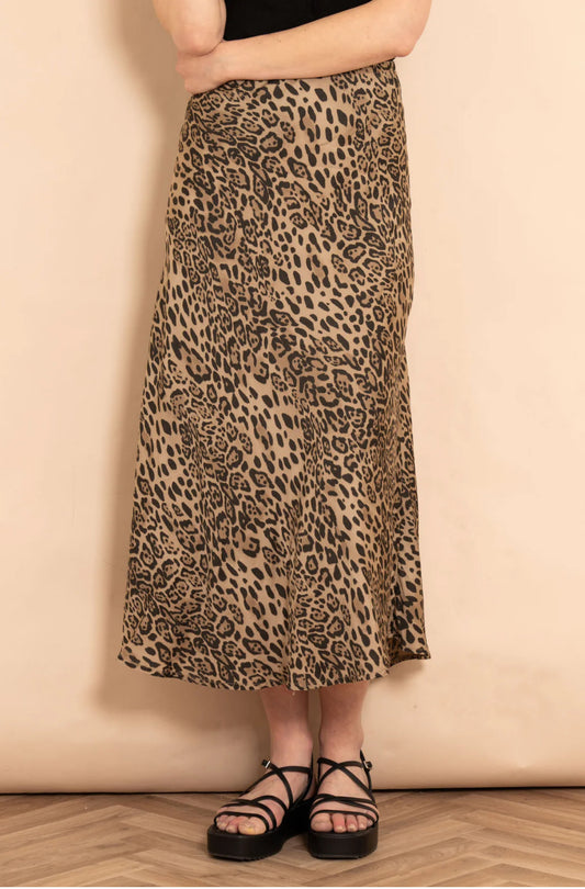Cassie Midi Slip Skirt - Neutral, Leopard Print
