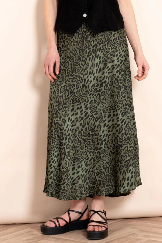 Cassie Midi Slip Skirt - Khaki, Leopard Print