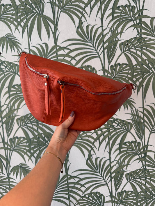 Leather Large Sling Bag Dark Orange