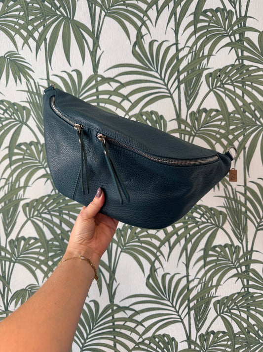 Leather Large Sling Bag Teal