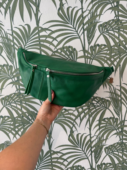 Leather Large Sling Bag Green