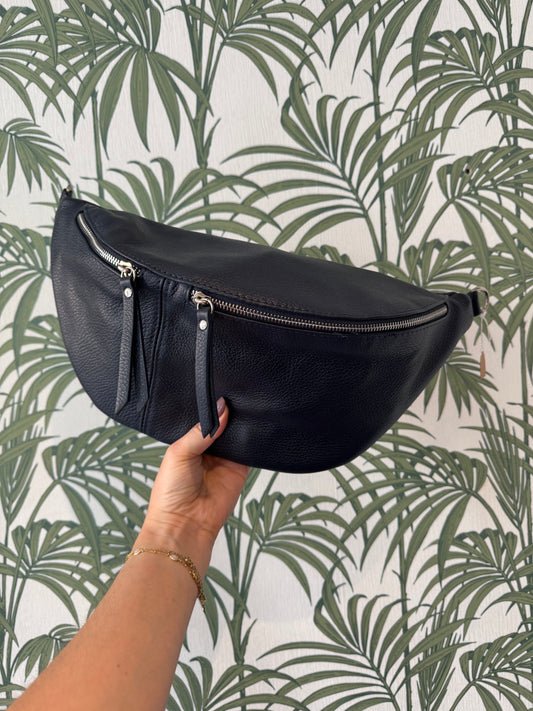 Leather Large Sling Bag Navy