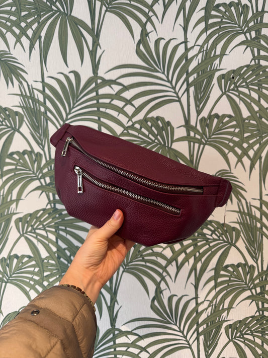 Leather Sling Bag with Purse Burgundy