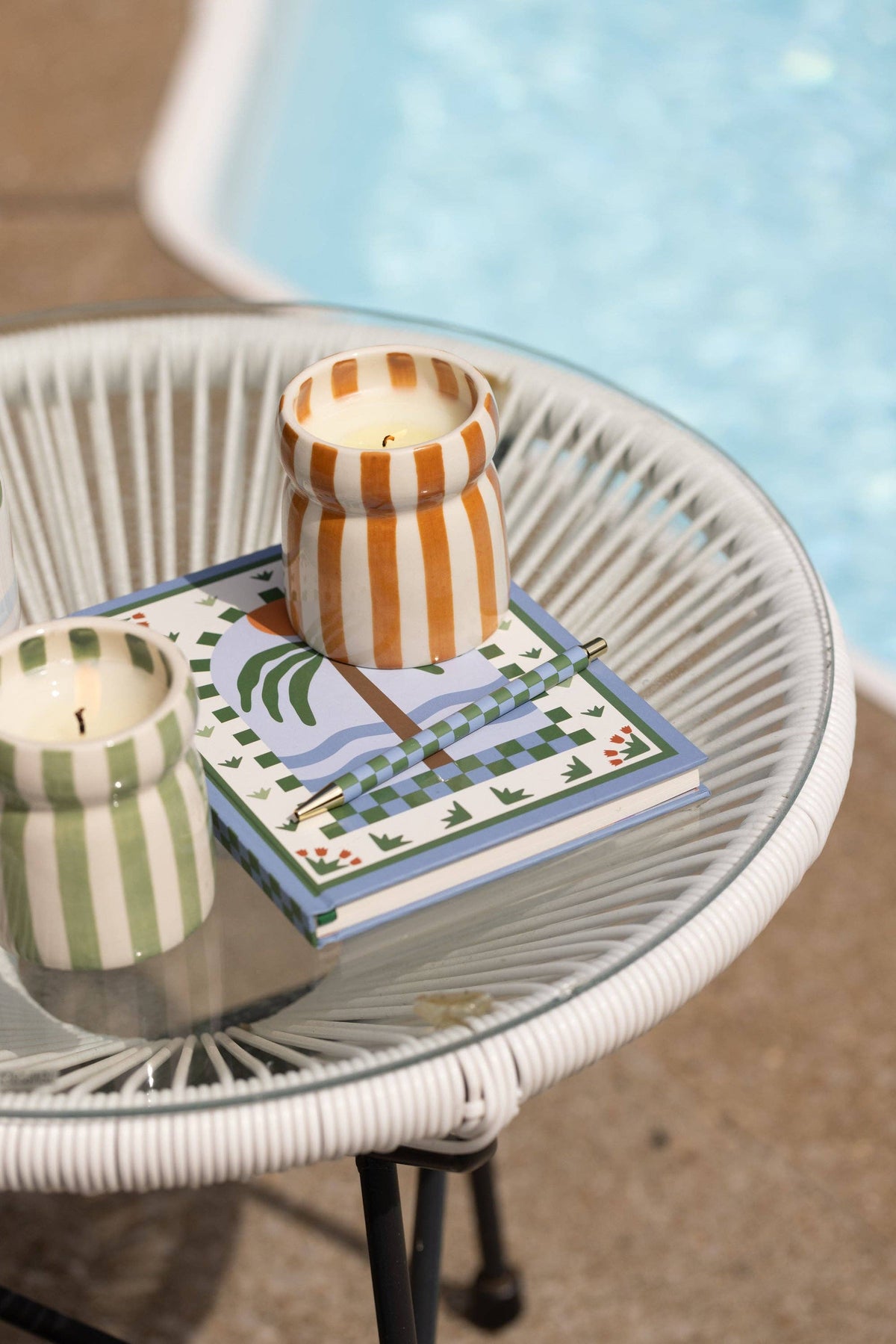Cabana 6.5oz/184g Rust Striped Ceramic Candle - Sienna Sunset Boxed