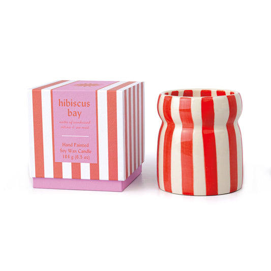 Cabana 6.5oz/184g Red Striped Ceramic Candle - Hibiscus Bay Boxed