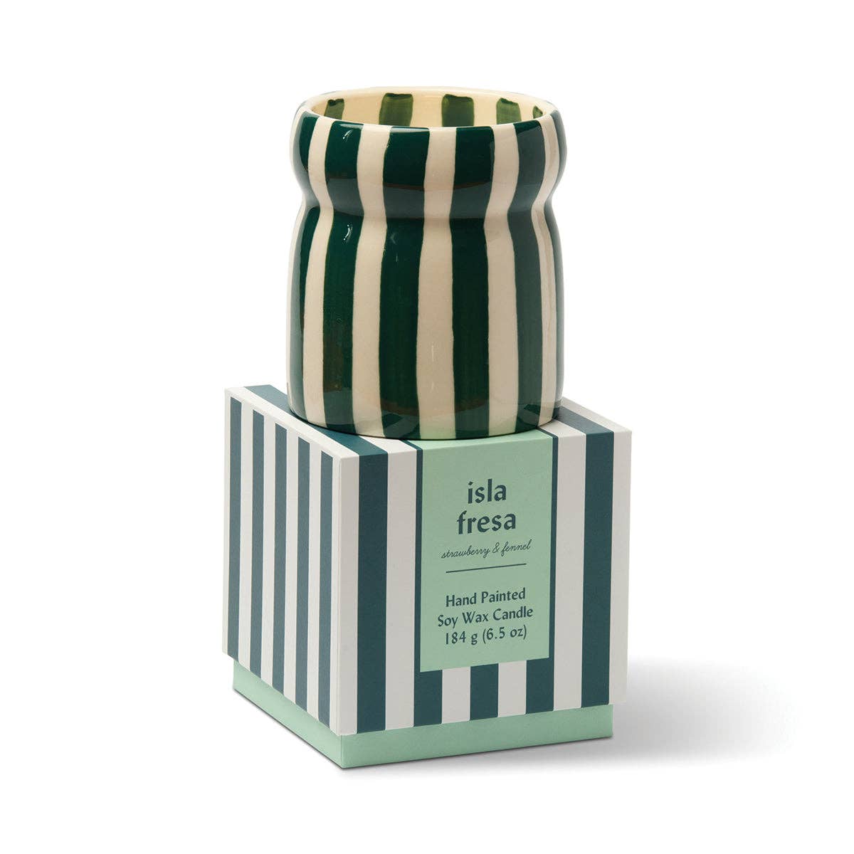Cabana 6.5oz/184g Teal Striped Ceramic Candle - Isla Fresa