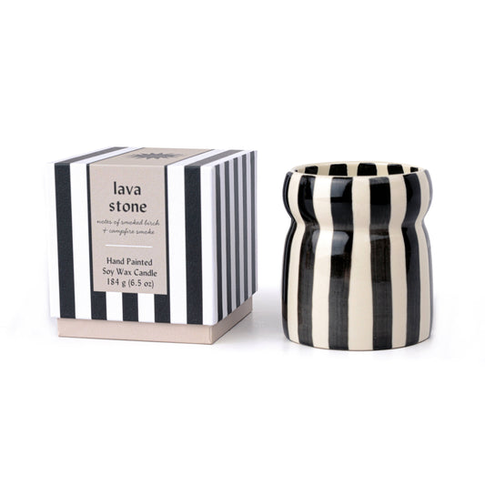 Cabana 6.5oz/184g Black Striped Ceramic Candle - Lava Stone